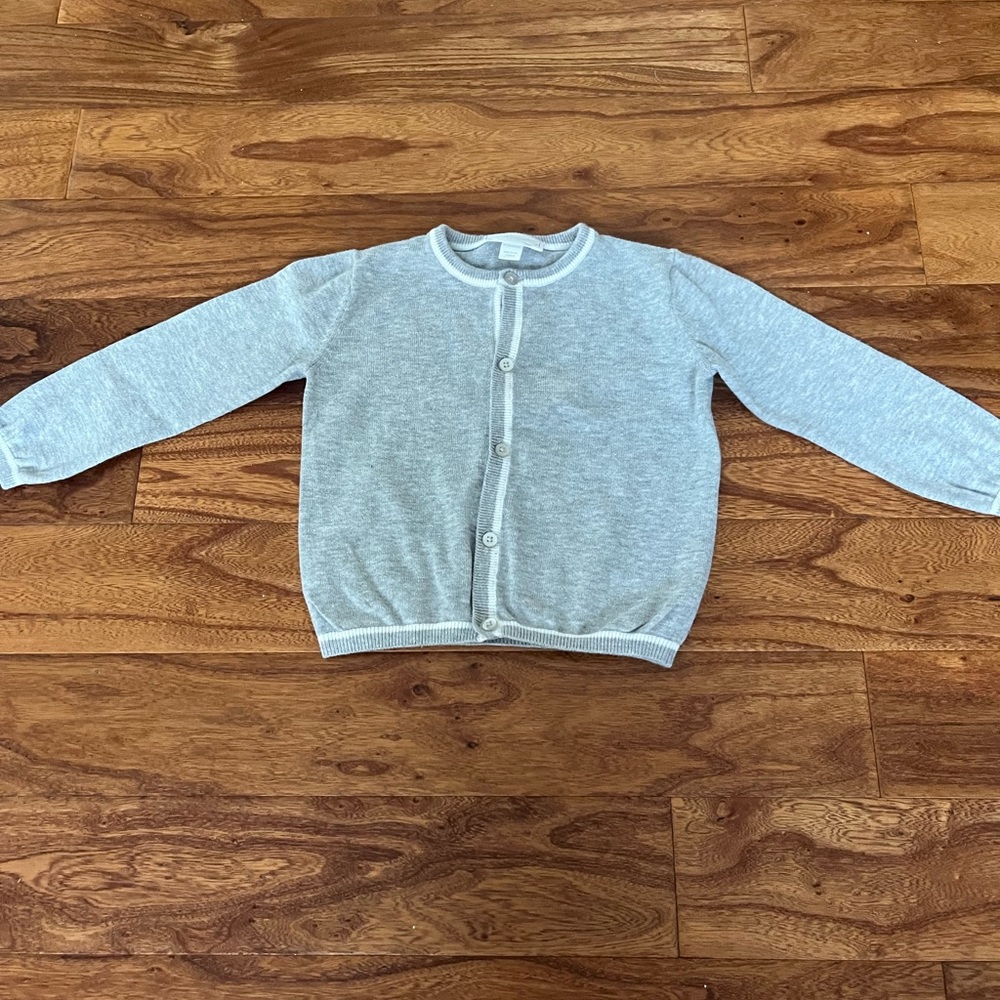 Little White Company London Gray with White Trim 100% Cotton Cardigan